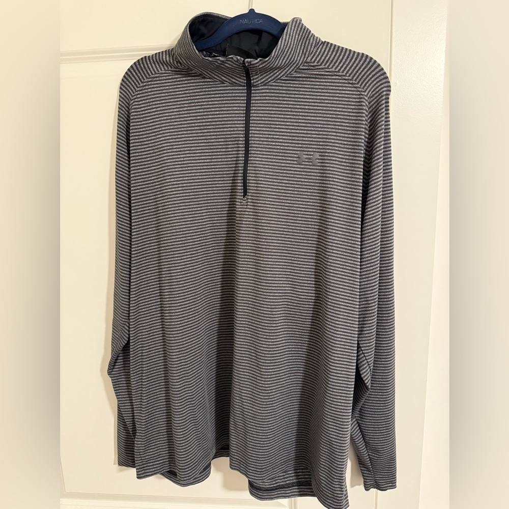 Mens Under Armour Golf 1/4 Zip Pullover - Grey/Black Striped - 2XL
